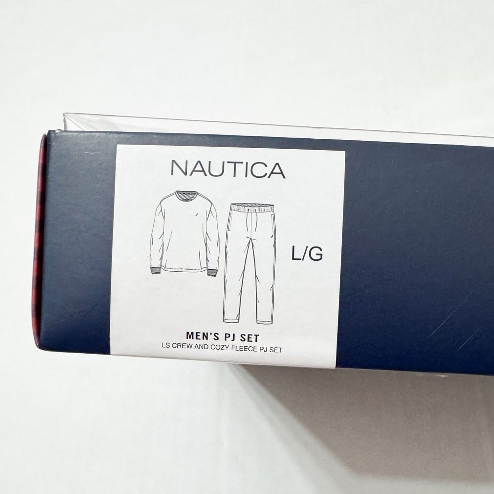 Nautica Sz M Men's PJ Set Navy/Red Multi Henley Cozy Pants - Picture 6 of 14